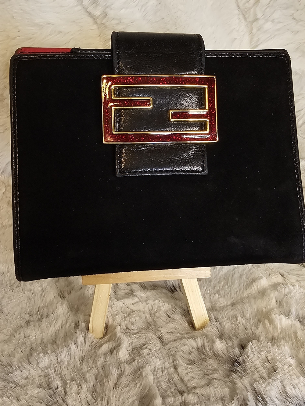Fendi Black Agenda with Red and Gold Logo Accent